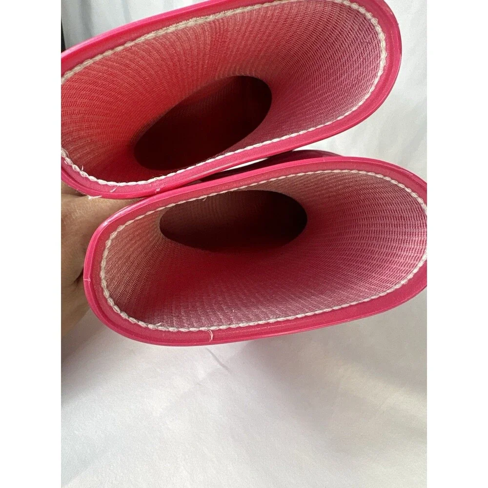 Kids Pink Rubber Rain Boots Purple Sole Mid-Calf Pull On Size 7-8